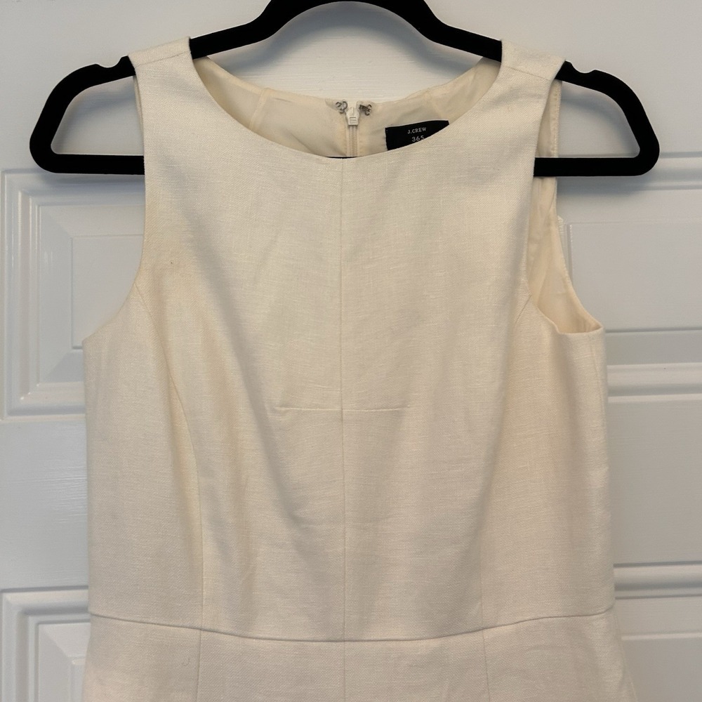 J.Crew 365 Ivory 100% Linen A Line Dress Pleated Sleeveless Work Luxe Minimal 2 - Picture 3 of 10